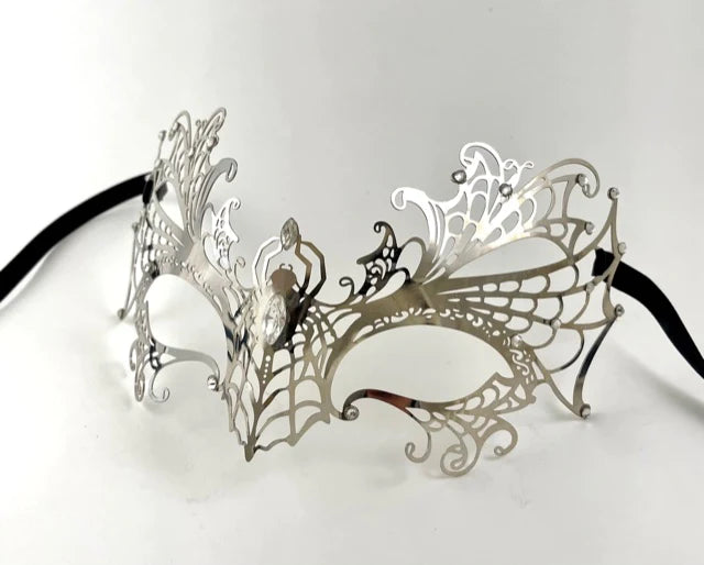 Black and Silver laser Cut Metal Masquerade Mask