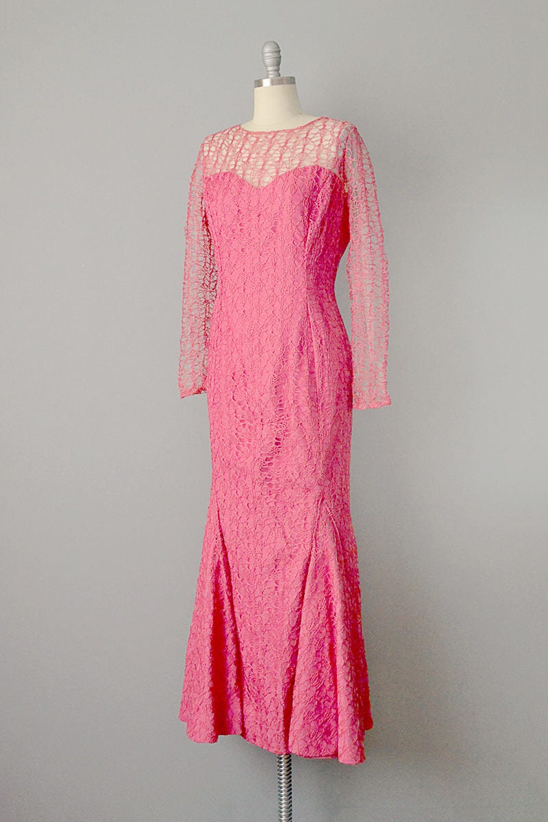 1950's Grace Poliner Gown / Pink Silk & Raffia Mermaid Dress / Raffia – Off Broadway Vintage & Costumes