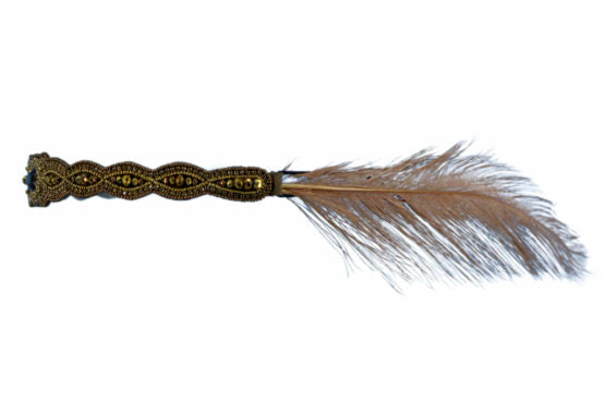Gold Beaded Flapper Headband With Feather