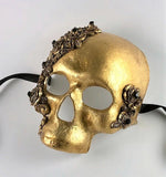Venetian Skull Mask - Skulls and Roses – Gold with Black Crystals