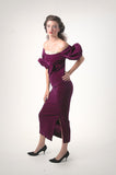 1960s Plum Velvet Regency Sleeved Dress / Purple Velvet gown / Statement Sleeves / Size Small