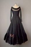 1950s Evening Gown / 1950s Ballgown / Black Lace Gown / 1950s Evening Dress / !950s Party Dress / Size Small