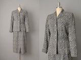 1950s Embroidered Suit / 1950s Embroidered Grey Irish Linen Suit by Utah Tailoring Mills / Size Medium