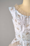 1940’s Blue Tulle and Taffeta Dress w/ Embroidered Butterflies / Size Small