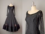 1950s Evening Gown / 1950s Ballgown / Black Lace Gown / 1950s Evening Dress / !950s Party Dress / Size Small