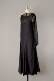 1920s Silk Dress / 1920s Black Silk Lace and Chiffon Flapper Dress / Size Small - Extra Small
