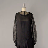 1920s Silk Dress / 1920s Black Silk Lace and Chiffon Flapper Dress / Size Small - Extra Small