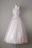 1940’s Blue Tulle and Taffeta Dress w/ Embroidered Butterflies / Size Small