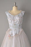1940’s Blue Tulle and Taffeta Dress w/ Embroidered Butterflies / Size Small