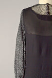 1920s Silk Dress / 1920s Black Silk Lace and Chiffon Flapper Dress / Size Small - Extra Small