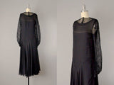 1920s Silk Dress / 1920s Black Silk Lace and Chiffon Flapper Dress / Size Small - Extra Small