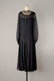 1920s Silk Dress / 1920s Black Silk Lace and Chiffon Flapper Dress / Size Small - Extra Small