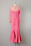 1950’s Grace Poliner Gown / Pink Silk & Raffia Mermaid Dress /  Raffia Dress / 1950s Bombshell Dress /  Vintage Designer / Size Medium
