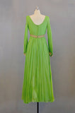 1960s Green Silk Chiffon and Gold Evening Gown // Size Small