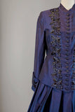 Victorian Dress / Victorian Reproduction / 1980s J. Peterman Beaded Skirt and Jacket / Beaded Navy Silk Victorian Style / Size Small