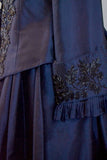 Victorian Dress / Victorian Reproduction / 1980s J. Peterman Beaded Skirt and Jacket / Beaded Navy Silk Victorian Style / Size Small