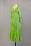 1960s Green Silk Chiffon and Gold Evening Gown // Size Small