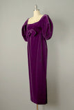 1960s Plum Velvet Regency Sleeved Dress / Purple Velvet gown / Statement Sleeves / Size Small