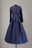 Victorian Dress / Victorian Reproduction / 1980s J. Peterman Beaded Skirt and Jacket / Beaded Navy Silk Victorian Style / Size Small