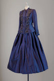 Victorian Dress / Victorian Reproduction / 1980s J. Peterman Beaded Skirt and Jacket / Beaded Navy Silk Victorian Style / Size Small