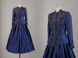 Victorian Dress / Victorian Reproduction / 1980s J. Peterman Beaded Skirt and Jacket / Beaded Navy Silk Victorian Style / Size Small