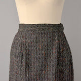 1950s Tweed Skirt / Brown Pale Green Flecked Wool Tweed Pencil Skirt / Size Small