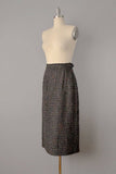 1950s Tweed Skirt / Brown Pale Green Flecked Wool Tweed Pencil Skirt / Size Small