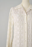 Nat Kaplan Embroidered Ivory Cotton Shirtwaist 1960s Dress / Size Medium