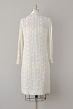Nat Kaplan Embroidered Ivory Cotton Shirtwaist 1960s Dress / Size Medium