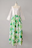 1970s Floral Maxi / Designer Dress by Richilene / Green Floral Taffeta and Lace Maxi Dress  / Size Small Extra Small
