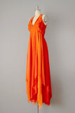 1970s Gown / 1970’s Chiffon Gown / 1970s Formal Dress / Goddess Dress / Orange Chiffon Dress / Dress with Cape / Small