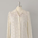 Nat Kaplan Embroidered Ivory Cotton Shirtwaist 1960s Dress / Size Medium
