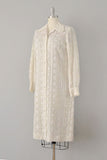 Nat Kaplan Embroidered Ivory Cotton Shirtwaist 1960s Dress / Size Medium