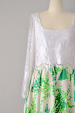 1970s Floral Maxi / Designer Dress by Richilene / Green Floral Taffeta and Lace Maxi Dress  / Size Small Extra Small