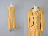 1960s Dress / Hattie Carnegie Gold Cocktail Dress w/ Jacket / 1960s Sheath / 1960s Dress Set / Dress with Provenance / Size Medium