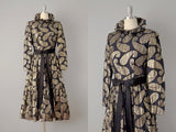 1960s Ceil Chapman Dress / 1960’s Metallic Party Dress / Paisley Dress / Size Small