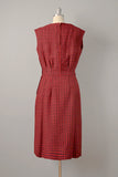 1950s Dress Set / Ben Reig Dress / Red Houndstooth Wool Dress Set with Matching Jacket / Size Medium Large
