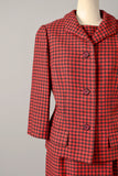 1950s Dress Set / Ben Reig Dress / Red Houndstooth Wool Dress Set with Matching Jacket / Size Medium Large