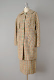 1950s Wool Suit / Brown Houndstooth Wool Suit with Coat / Size Small Medium