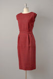 1950s Dress Set / Ben Reig Dress / Red Houndstooth Wool Dress Set with Matching Jacket / Size Medium Large