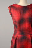 1950s Dress Set / Ben Reig Dress / Red Houndstooth Wool Dress Set with Matching Jacket / Size Medium Large