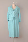 1960’s Bill Blass Aqua Silk Dress w/ Matching Jacket / 60s Dress Set / Size Medium