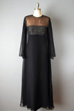 1970s Estevez Dress/ Studio 54 Dress/ Black Chiffon And Rhinestone Gown / Disco Dress/ Size Small