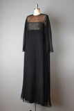 1970s Estevez Dress/ Studio 54 Dress/ Black Chiffon And Rhinestone Gown / Disco Dress/ Size Small