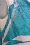 1960s Silk Maxi Dress / Turquoise And Blue Brush Stroke Printed Maxi Dress / Size Medium Large