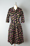 Rare/Designer/ 1950s Rose Print Dress Set By Anthony Blotta // Size Small Medium