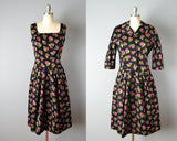 Rare/Designer/ 1950s Rose Print Dress Set By Anthony Blotta // Size Small Medium