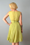 1950s Suzy Perette Party Dress / Green Silk Chiffon Dress / 50s Cocktail Dress / Size Extra Small