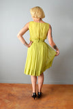 1950s Suzy Perette Party Dress / Green Silk Chiffon Dress / 50s Cocktail Dress / Size Extra Small