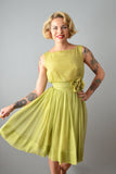 1950s Suzy Perette Party Dress / Green Silk Chiffon Dress / 50s Cocktail Dress / Size Extra Small